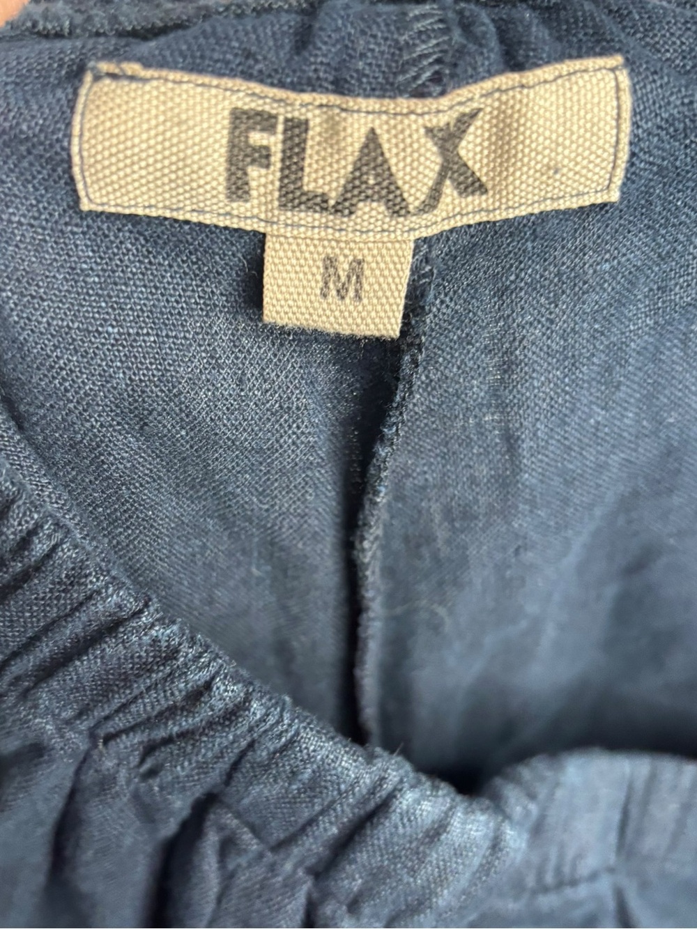 Flax Women’s Linen Navy Elastic Waist Cropped Pants Medium Lagenlook Minimalist - Picture 2 of 9